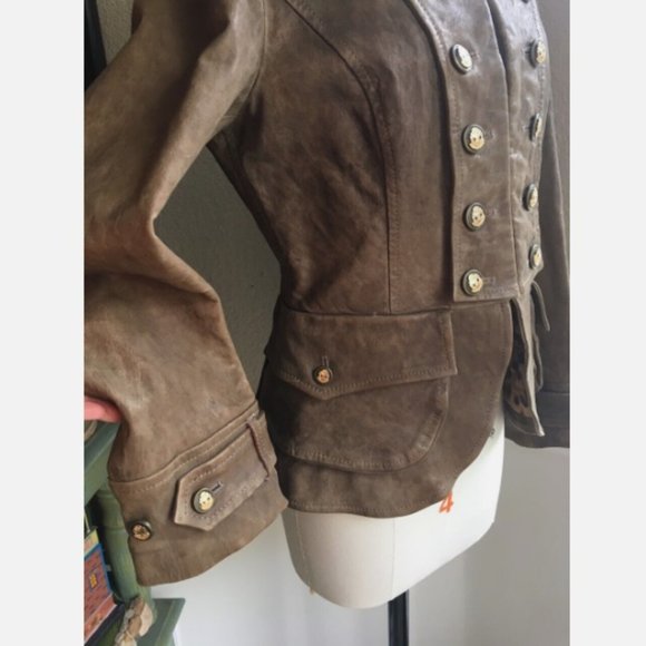 EUC DOLCE & GABBANA Brown Leather Military Coat 10 - Picture 3 of 7